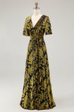 Burnout Velvet Golden Purple A Line Mother of the Bride Dress