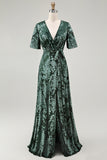Burnout Velvet Dark Green Mother of the Bride Dress