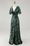 Burnout Velvet Dark Green Mother of the Bride Dress