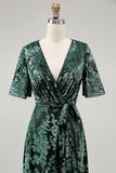 Burnout Velvet Dark Green Mother of the Bride Dress