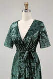 Burnout Velvet Dark Green Mother of the Bride Dress
