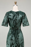 Burnout Velvet Dark Green Mother of the Bride Dress