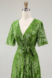 Burnout Velvet Dark Green Mother of the Bride Dress