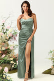 Strapless Eucalyptus Long Bridesmaid Dress with Slit