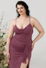 Load image into Gallery viewer, Sheath Spaghetti Straps Desert Rose Long Plus Size Formal Dress with Split Front