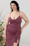 Sheath Spaghetti Straps Desert Rose Long Plus Size Formal Dress with Split Front