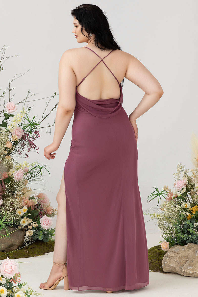 Load image into Gallery viewer, Sheath Spaghetti Straps Desert Rose Long Plus Size Formal Dress with Split Front