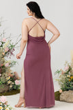 Sheath Spaghetti Straps Desert Rose Long Plus Size Formal Dress with Split Front