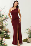 One Shoulder Desert Rose Long Bridesmaid Dress with Slit