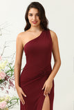 One Shoulder Desert Rose Long Bridesmaid Dress with Slit