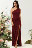 One Shoulder Desert Rose Long Bridesmaid Dress with Slit