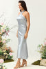 Load image into Gallery viewer, Sheath Halter Neck Silver Long Bridesmaid Dress