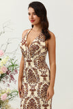 Mermaid Printed Brown Long Bridesmaid Dress