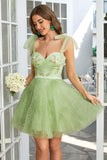Sweetheart Green A Line Tulle Cocktail Dress