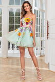 Champagne Strapless Graduation Dress with 3D Flowers