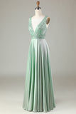 Sparkly V-Neck Matcha Bridesmaid Dress with Sequins