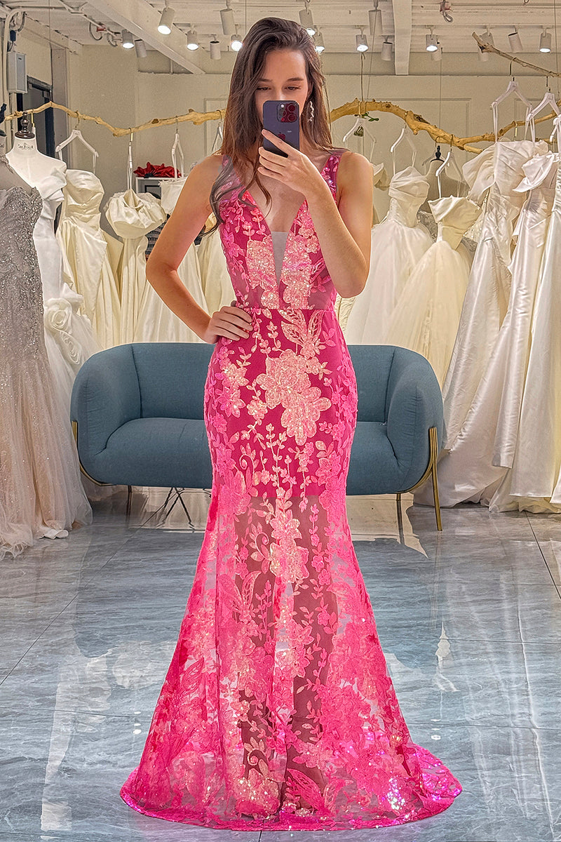 Load image into Gallery viewer, Fuchsia Mermaid Prom Dress with Sequins