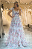 A-Line Organza Flower Printed Prom Dress