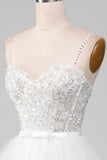Sparkly White A-Line Tiered Long Corset Prom Dress With Slit