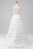 Load image into Gallery viewer, Sparkly White A-Line Tiered Long Corset Prom Dress With Slit