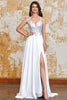 Load image into Gallery viewer, A-Line White Long Prom Dress with Slit