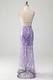 Trendy Sheath Spaghetti Straps Light Purple Long Prom Dress with Backless