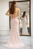 Mermaid Sparkly Pink Prom Dress with Slit