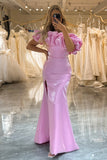 Mermaid Off the Shoulder Pink Prom Dress with Ruffles