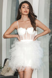 White A-Line Short Ruffled Graduation Party Dress with Lace