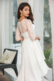 Simple White Lace Sleeves High Low Graduation Dress