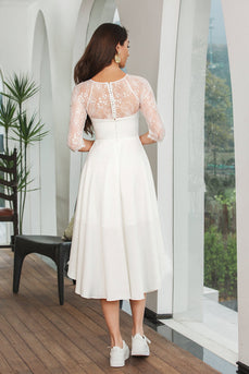 Simple White Lace Sleeves High Low Graduation Dress