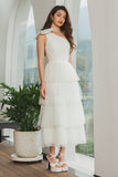 White One Shoulder Tiered Long Engagement Party Dress