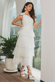 White One Shoulder Tiered Long Engagement Party Dress