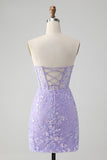 Lilac Corset Sequins Sweetheart Short Embroidery Homecoming Dress with Lace-up Back