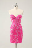 Sparkly Fuchsia Sweetheart Corset Homecoming Dress with Appliques