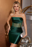 Dark Green Bodycon Corset Strapless Short Homecoming Dress