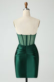 Dark Green Bodycon Corset Strapless Short Homecoming Dress