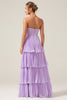 Load image into Gallery viewer, A-Line Sweetheart Tiered Chiffon Long Lilac Pleated Bridesmaid Dress