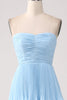 Load image into Gallery viewer, Strapless Sky Blue Prom Dress with Pleated