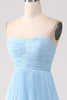 Load image into Gallery viewer, Strapless Sky Blue Prom Dress with Pleated