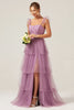 Load image into Gallery viewer, Detachable Straps A Line Purple Tiered Long Bridesmaid Dress