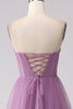 Load image into Gallery viewer, Purple A Line Tulle Tiered Pleated Long Prom Dress with Slit
