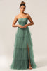 Load image into Gallery viewer, Detachable Straps A Line Navy Tiered Long Bridesmaid Dress