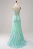 Load image into Gallery viewer, Green Mermaid Spaghetti Straps Sequins Long Prom Dress with Slit