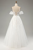 Ivory A-Line Tulle Spaghetti Straps Wedding Dress with Appliques