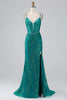 Load image into Gallery viewer, Dark Green Sparkly Mermaid Spaghetti Straps Corset Prom Dress With Slit