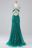 Load image into Gallery viewer, Dark Green Sparkly Mermaid Spaghetti Straps Corset Prom Dress With Slit