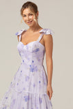 Lilac Corset Floral A-Line Long Prom Dress