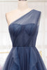 Load image into Gallery viewer, Navy Tulle A-Line One-Shoulder Long Prom Dress