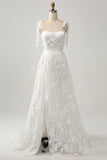 Ivory A-Line Spaghetti Straps Wedding Dress with Appliques